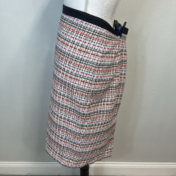 Talbots Skirt size 12 Orange Blue Red Tweed Plaid Pencil Knee Career Church - Picture 5 of 7